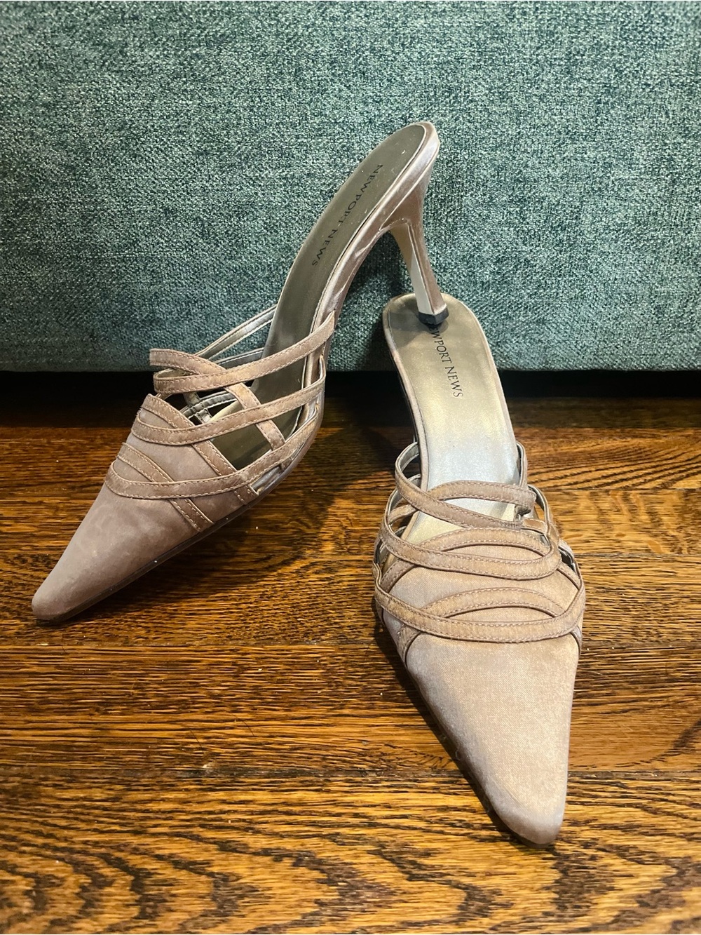 Newport News Taupe Pointed Strappy Mule Heels